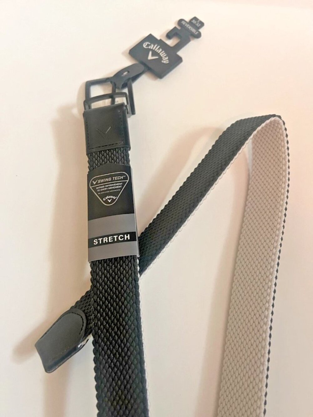 NEW Callaway Mens Golf Belt Reversible Stretch Swing Tech Gray White S 30-32